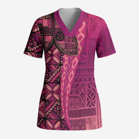 Samoan Pacific Tribal Flower Geometric Art Tattoos Scrub Top Siapo Pattern Romantic Rose LT03 Adult Pink - Polynesian Pride