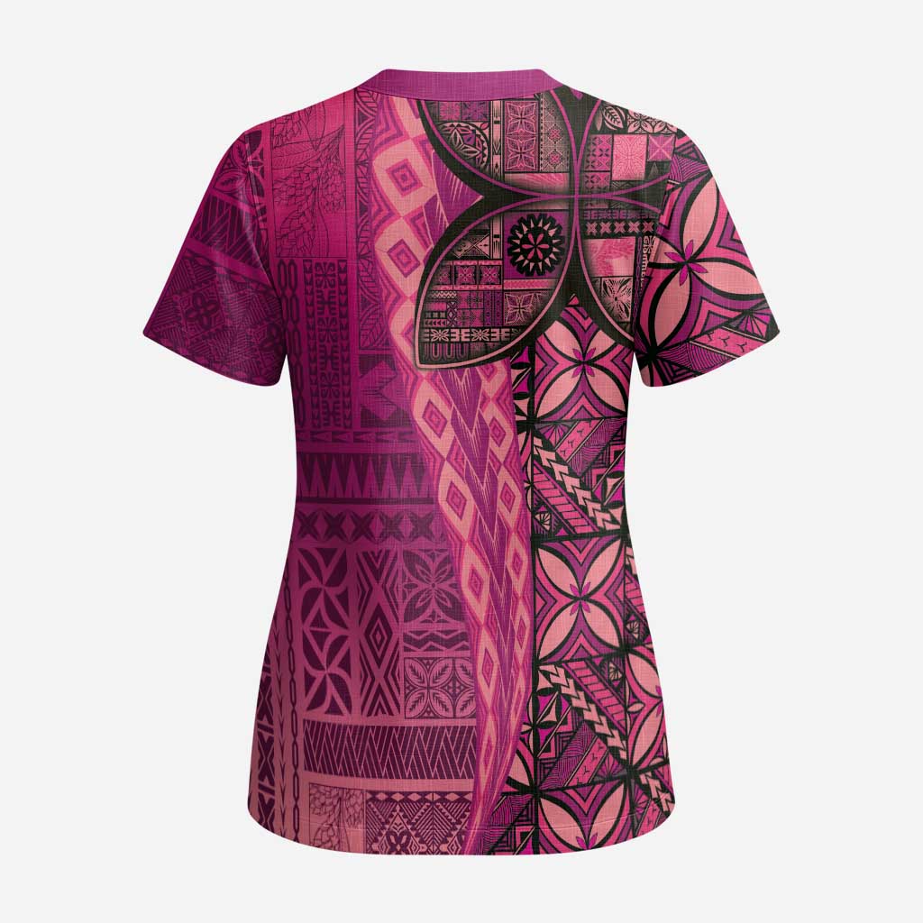 Samoan Pacific Tribal Flower Geometric Art Tattoos Scrub Top Siapo Pattern Romantic Rose LT03 - Polynesian Pride