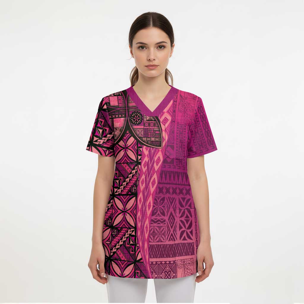 Samoan Pacific Tribal Flower Geometric Art Tattoos Scrub Top Siapo Pattern Romantic Rose LT03 - Polynesian Pride