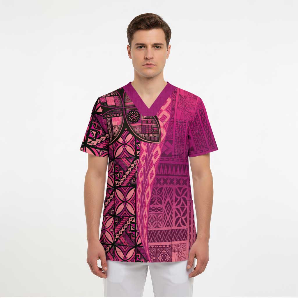 Samoan Pacific Tribal Flower Geometric Art Tattoos Scrub Top Siapo Pattern Romantic Rose LT03 - Polynesian Pride