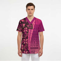 Samoan Pacific Tribal Flower Geometric Art Tattoos Scrub Top Siapo Pattern Romantic Rose LT03 - Polynesian Pride