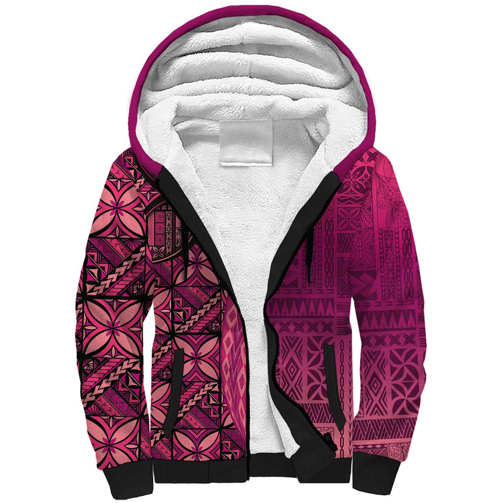 Samoan Pacific Tribal Flower Geometric Art Tattoos Sherpa Hoodie Siapo Pattern Romantic Rose LT03 Unisex Pink - Polynesian Pride