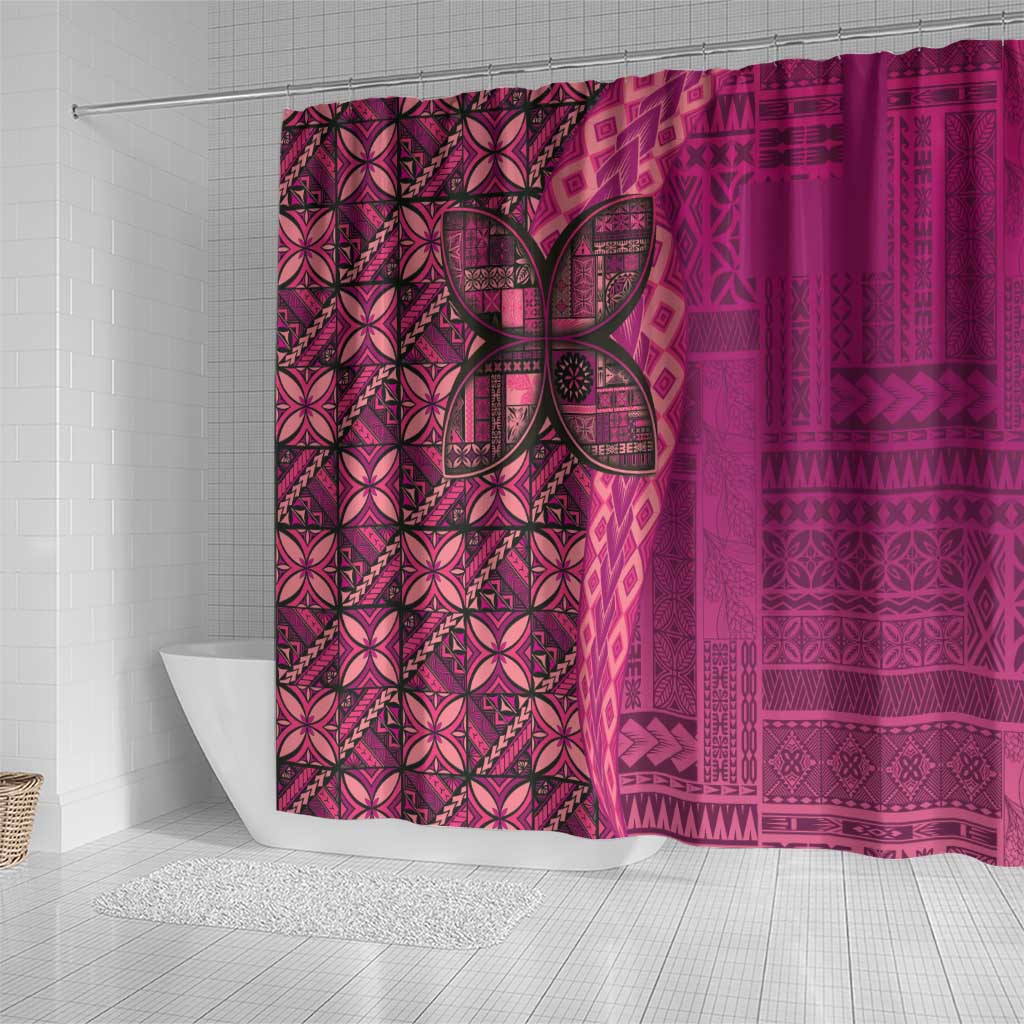 Samoan Pacific Tribal Flower Geometric Art Tattoos Shower Curtain Siapo Pattern Romantic Rose - Polynesian Pride