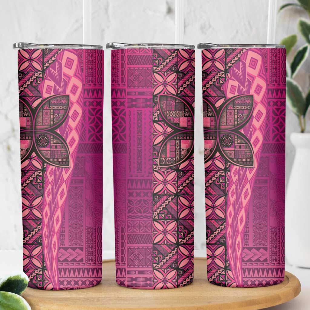 Samoan Pacific Tribal Flower Geometric Art Tattoos Skinny Tumbler Siapo Pattern Romantic Rose - Polynesian Pride