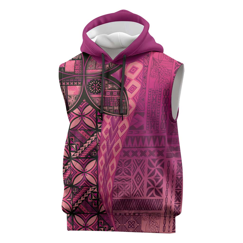Samoan Pacific Tribal Flower Geometric Art Tattoos Sleeveless Hoodie Siapo Pattern Romantic Rose LT03 Pink - Polynesian Pride
