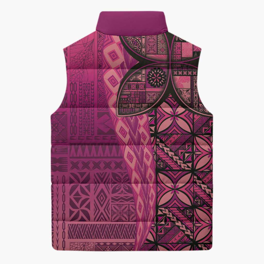 Samoan Pacific Tribal Flower Geometric Art Tattoos Sleeveless Puffer Jacket Siapo Pattern Romantic Rose LT03 - Polynesian Pride