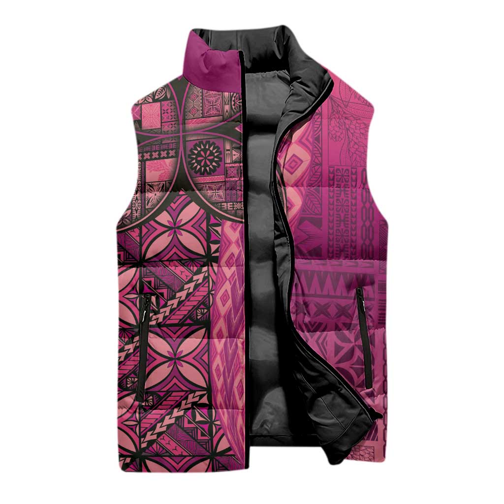 Samoan Pacific Tribal Flower Geometric Art Tattoos Sleeveless Puffer Jacket Siapo Pattern Romantic Rose LT03 - Polynesian Pride