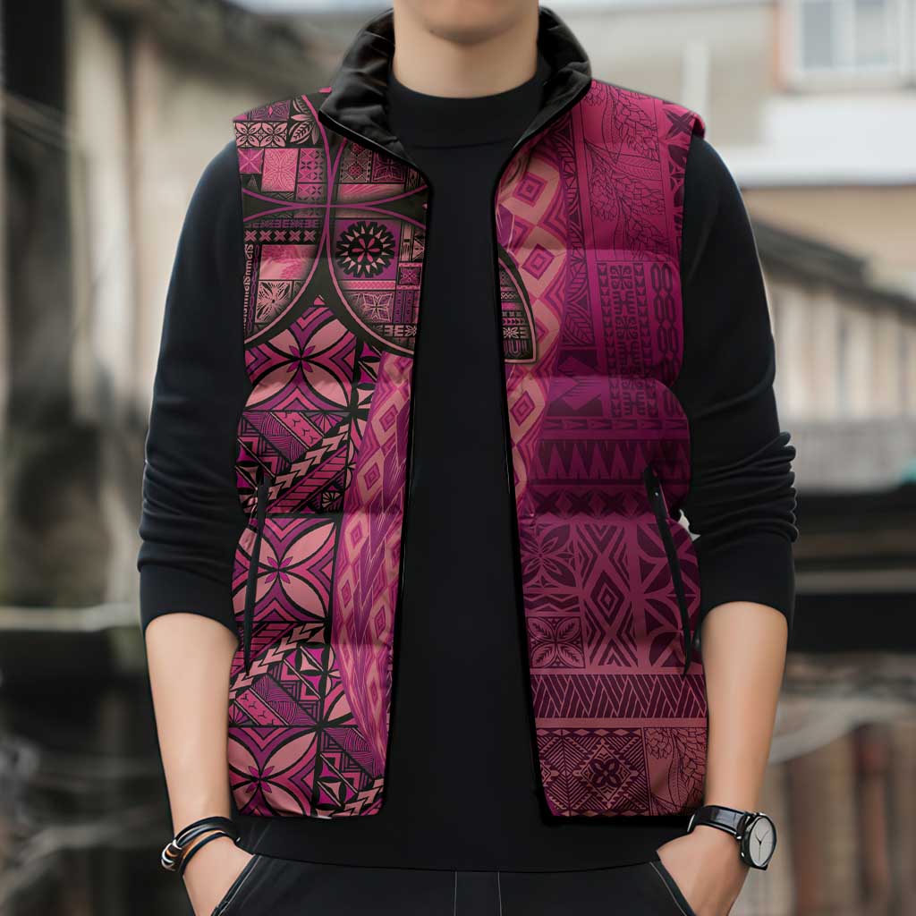 Samoan Pacific Tribal Flower Geometric Art Tattoos Sleeveless Puffer Jacket Siapo Pattern Romantic Rose LT03 - Polynesian Pride