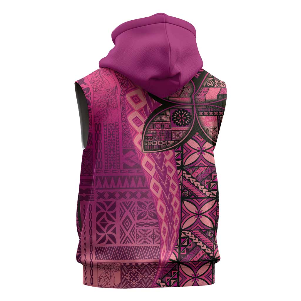 Samoan Pacific Tribal Flower Geometric Art Tattoos Sleeveless Zip Hoodie Siapo Pattern Romantic Rose - Polynesian Pride