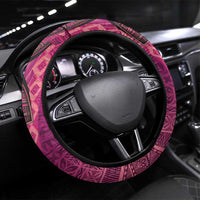 Samoan Pacific Tribal Flower Geometric Art Tattoos Steering Wheel Cover Siapo Pattern Romantic Rose LT03 Universal Fit Pink - Polynesian Pride
