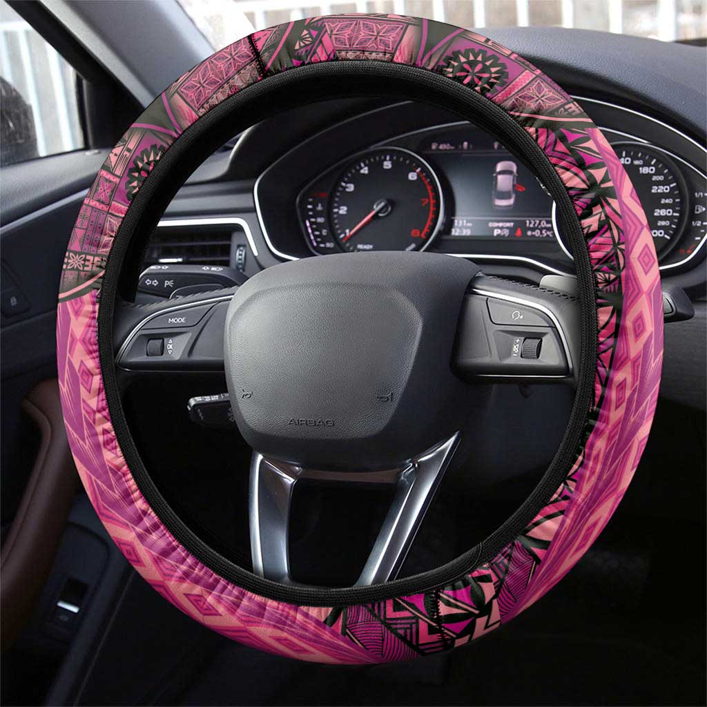 Samoan Pacific Tribal Flower Geometric Art Tattoos Steering Wheel Cover Siapo Pattern Romantic Rose LT03 - Polynesian Pride