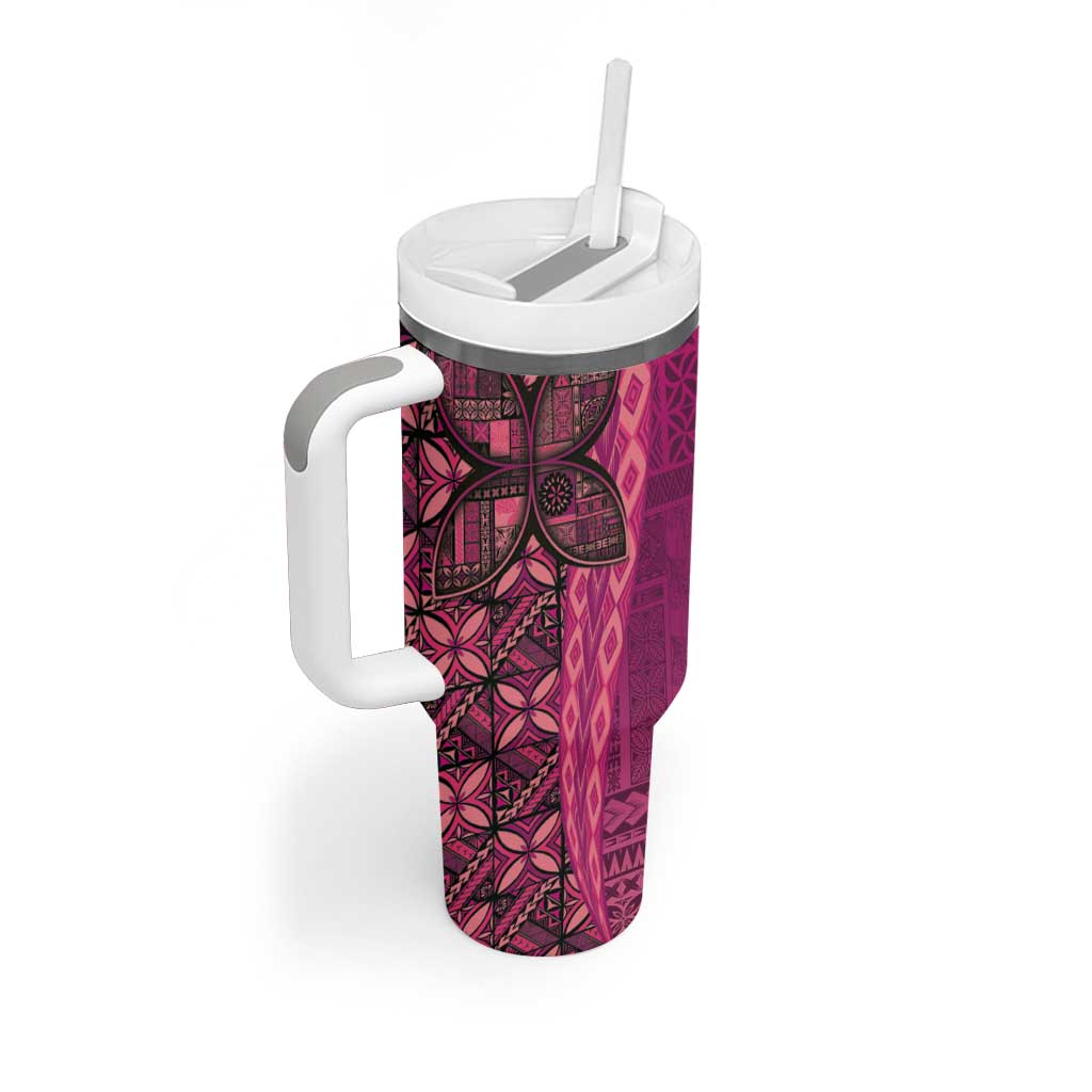 Samoan Pacific Tribal Flower Geometric Art Tattoos Tumbler With Handle Siapo Pattern Romantic Rose - Polynesian Pride