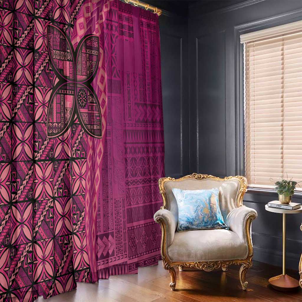 Samoan Pacific Tribal Flower Geometric Art Tattoos Window Curtain Siapo Pattern Romantic Rose - Polynesian Pride