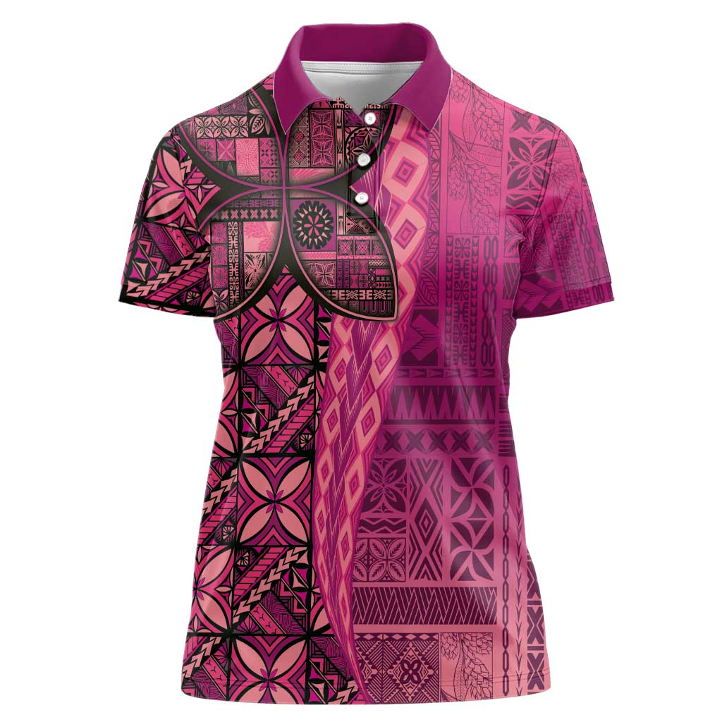 Samoan Pacific Tribal Flower Geometric Art Tattoos Women Polo Shirt Siapo Pattern Romantic Rose - Polynesian Pride