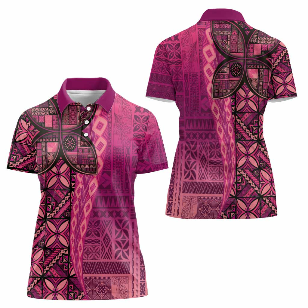Samoan Pacific Tribal Flower Geometric Art Tattoos Women Polo Shirt Siapo Pattern Romantic Rose - Polynesian Pride