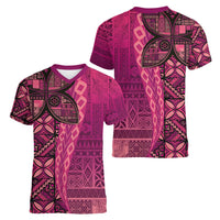 Samoan Pacific Tribal Flower Geometric Art Tattoos Women V-Neck T-Shirt Siapo Pattern Romantic Rose - Polynesian Pride