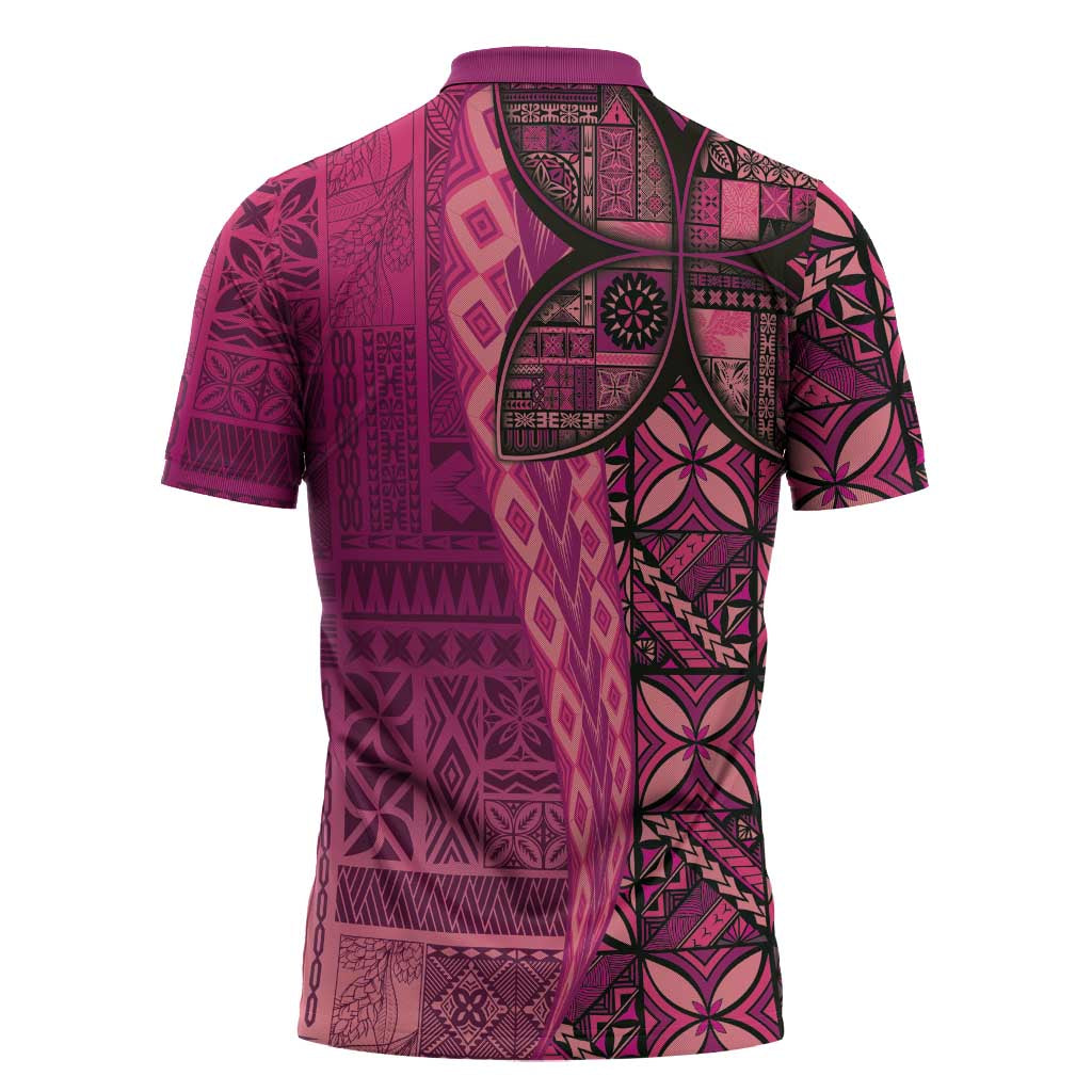 Samoan Pacific Tribal Flower Geometric Art Tattoos Zipper Polo Shirt Siapo Pattern Romantic Rose LT03 - Polynesian Pride