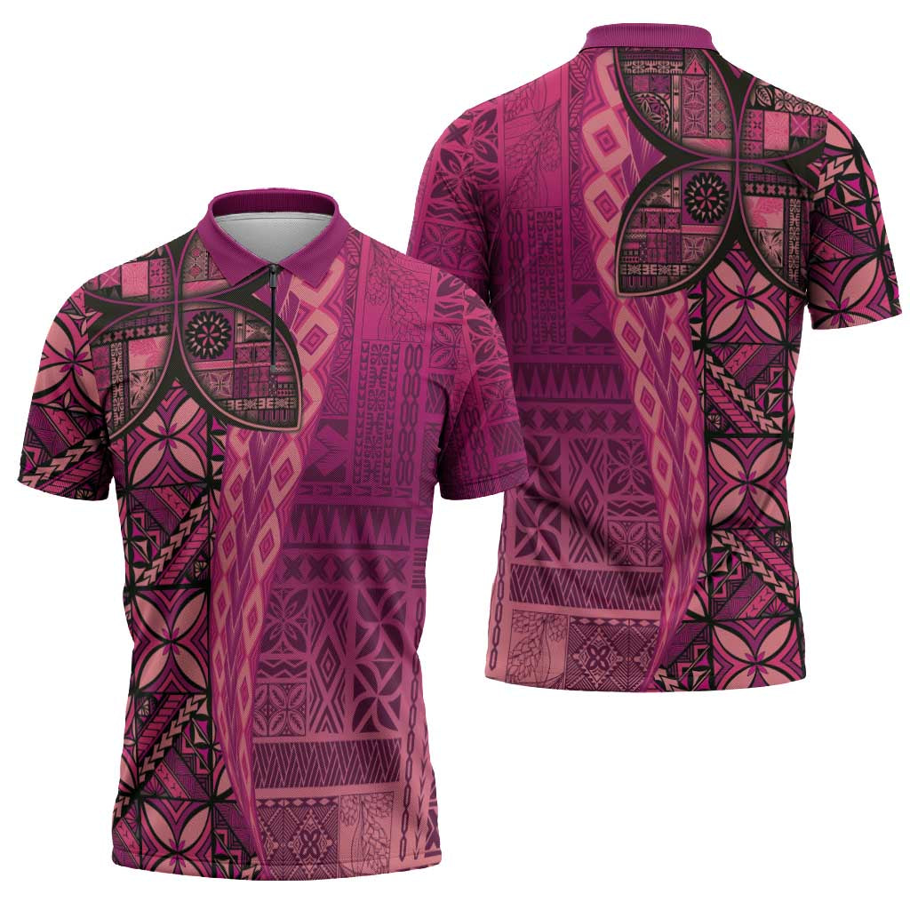 Samoan Pacific Tribal Flower Geometric Art Tattoos Zipper Polo Shirt Siapo Pattern Romantic Rose LT03 - Polynesian Pride