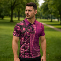 Samoan Pacific Tribal Flower Geometric Art Tattoos Zipper Polo Shirt Siapo Pattern Romantic Rose LT03 - Polynesian Pride