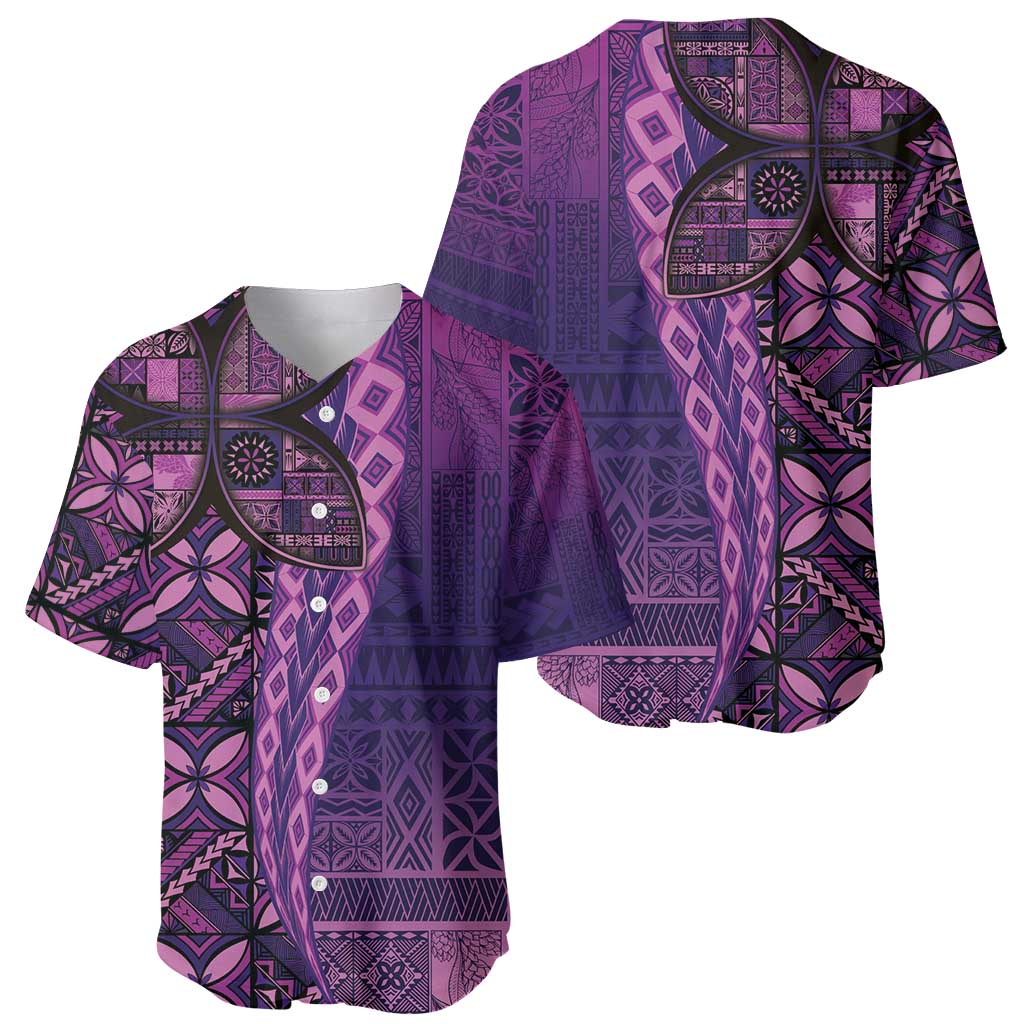 Samoan Pacific Tribal Flower Geometric Art Tattoos Baseball Jersey Siapo Pattern Purple Haze - Polynesian Pride