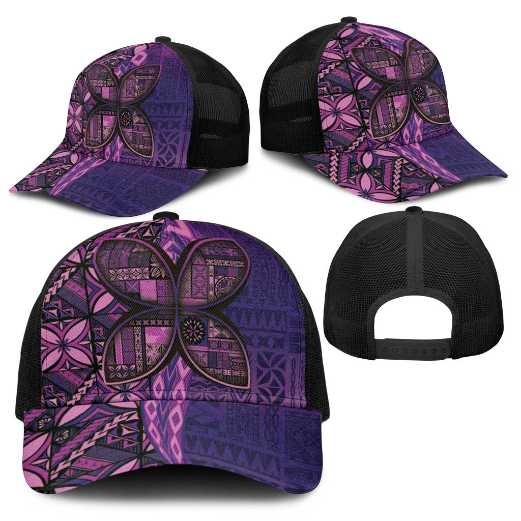 Samoan Pacific Tribal Flower Geometric Art Tattoos Baseball Net Cap Siapo Pattern Purple Haze - Polynesian Pride