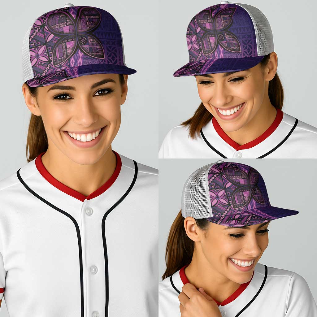 Samoan Pacific Tribal Flower Geometric Art Tattoos Baseball Net Cap Siapo Pattern Purple Haze - Polynesian Pride