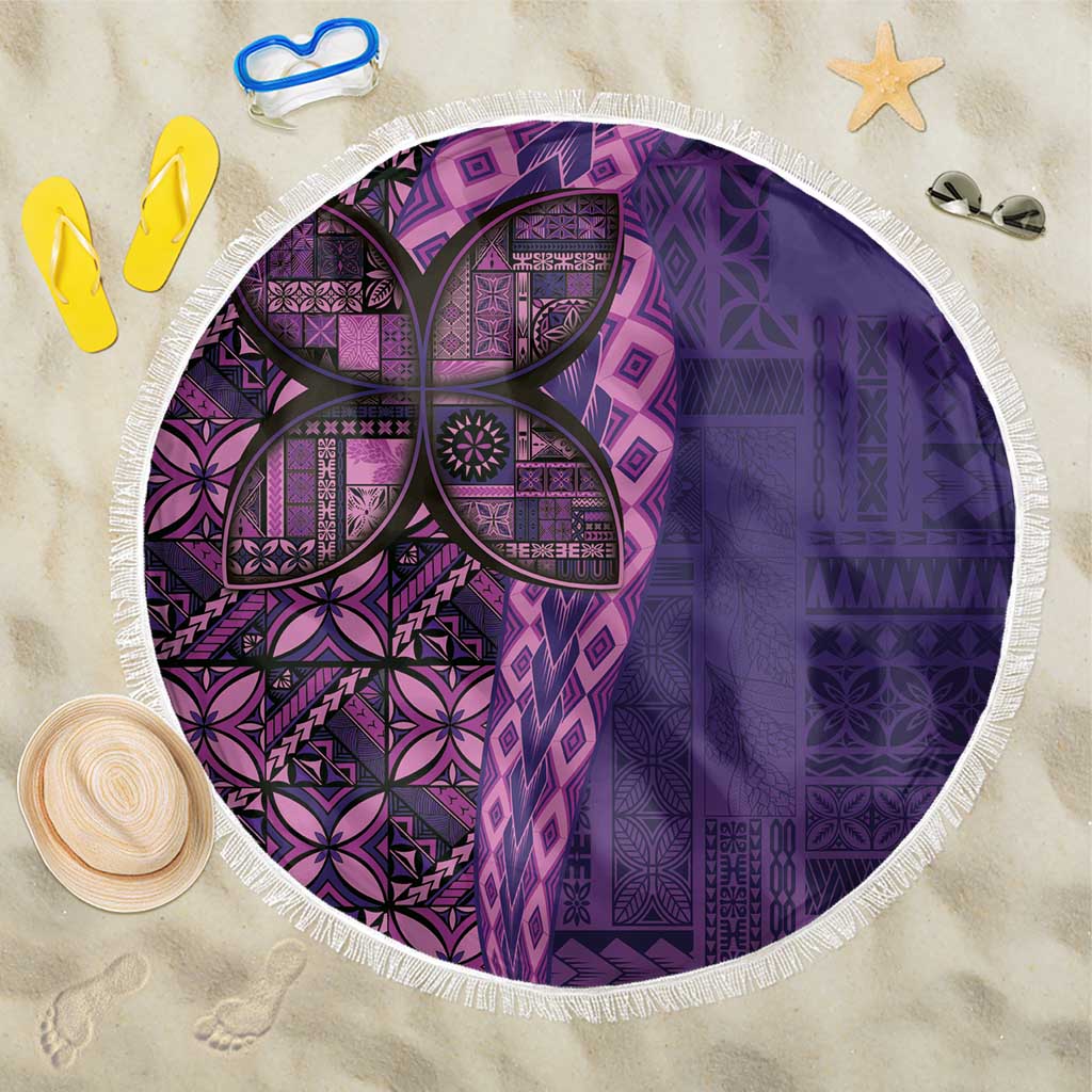 Samoan Pacific Tribal Flower Geometric Art Tattoos Beach Blanket Siapo Pattern Purple Haze LT03 One Size 150cm Purple - Polynesian Pride