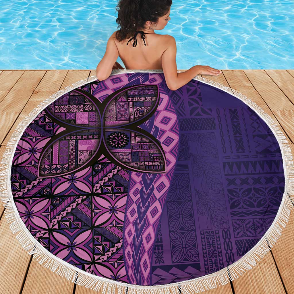 Samoan Pacific Tribal Flower Geometric Art Tattoos Beach Blanket Siapo Pattern Purple Haze LT03 - Polynesian Pride