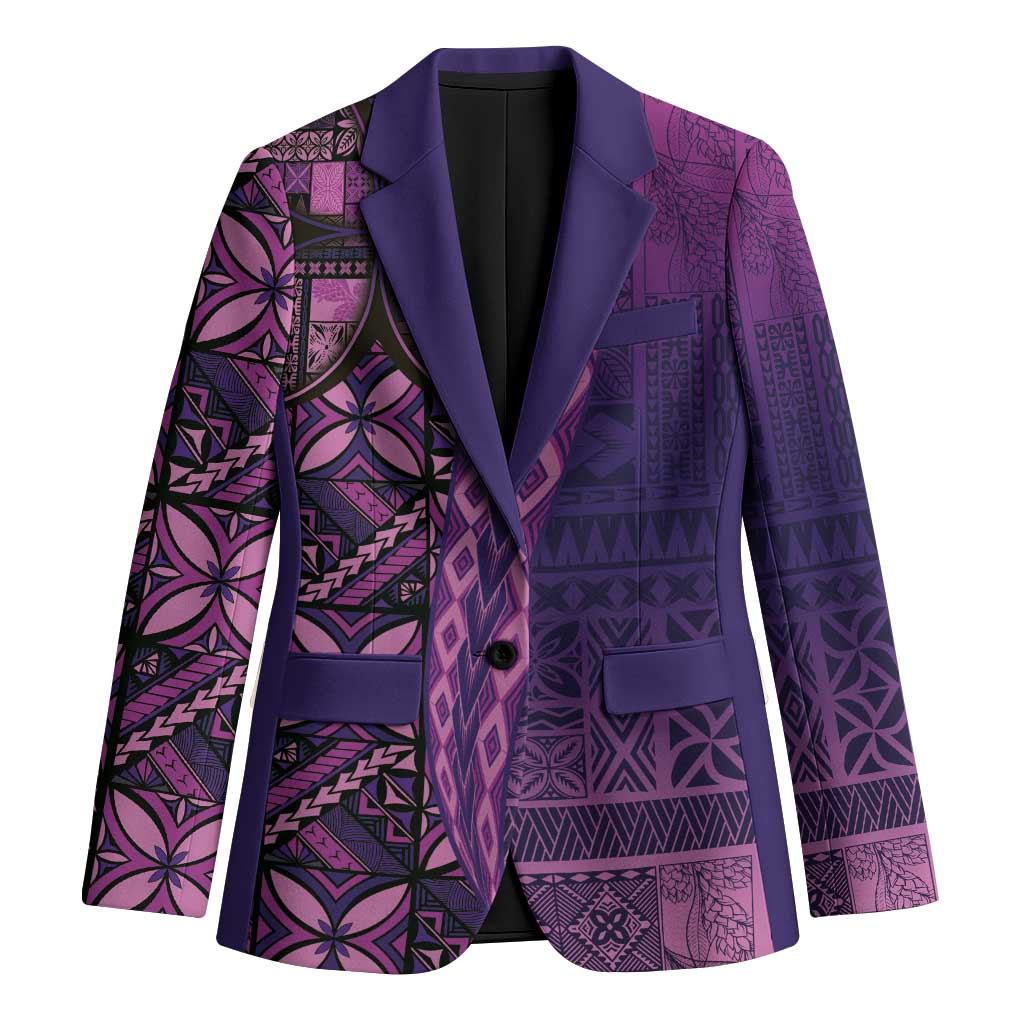 Samoan Pacific Tribal Flower Geometric Art Tattoos Blazer Siapo Pattern Purple Haze - Polynesian Pride