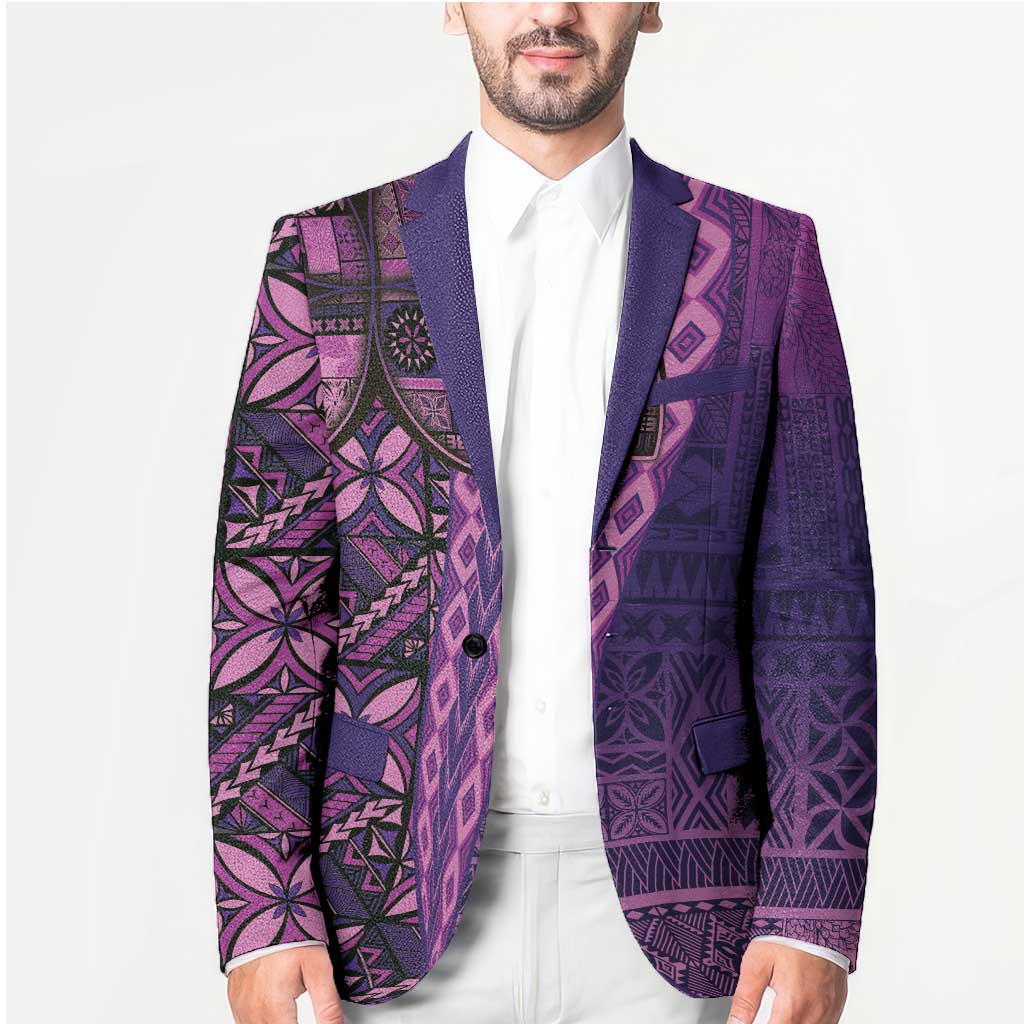 Samoan Pacific Tribal Flower Geometric Art Tattoos Blazer Siapo Pattern Purple Haze - Polynesian Pride