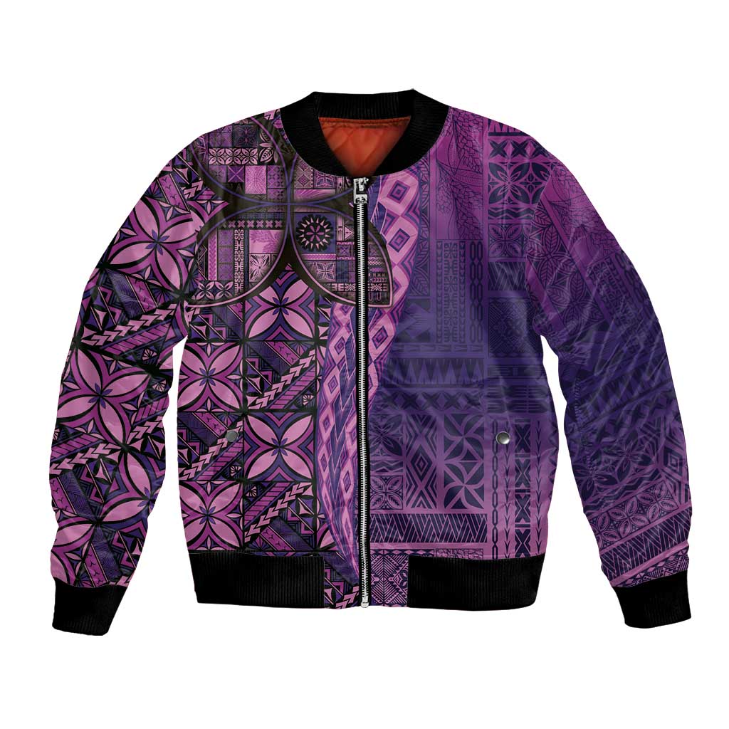 Samoan Pacific Tribal Flower Geometric Art Tattoos Bomber Jacket Siapo Pattern Purple Haze - Polynesian Pride