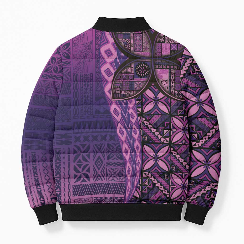 Samoan Pacific Tribal Flower Geometric Art Tattoos Bomber Puffer Jacket Siapo Pattern Purple Haze LT03 - Polynesian Pride