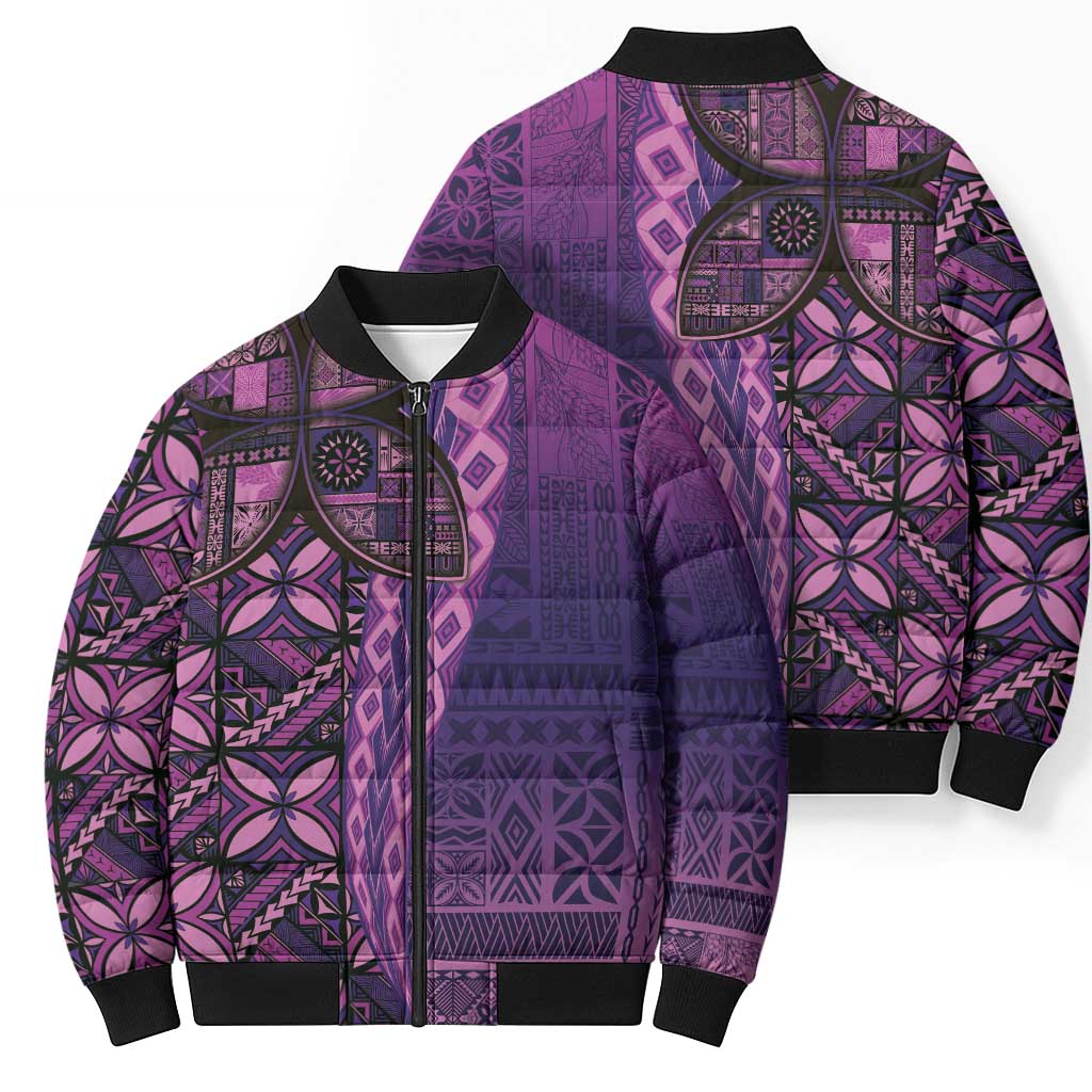 Samoan Pacific Tribal Flower Geometric Art Tattoos Bomber Puffer Jacket Siapo Pattern Purple Haze LT03 - Polynesian Pride