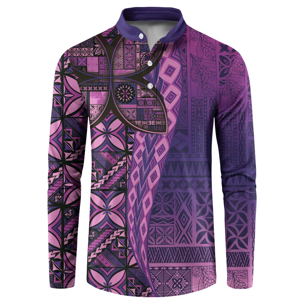 Samoan Pacific Tribal Flower Geometric Art Tattoos Button Sweatshirt Siapo Pattern Purple Haze LT03 Purple - Polynesian Pride