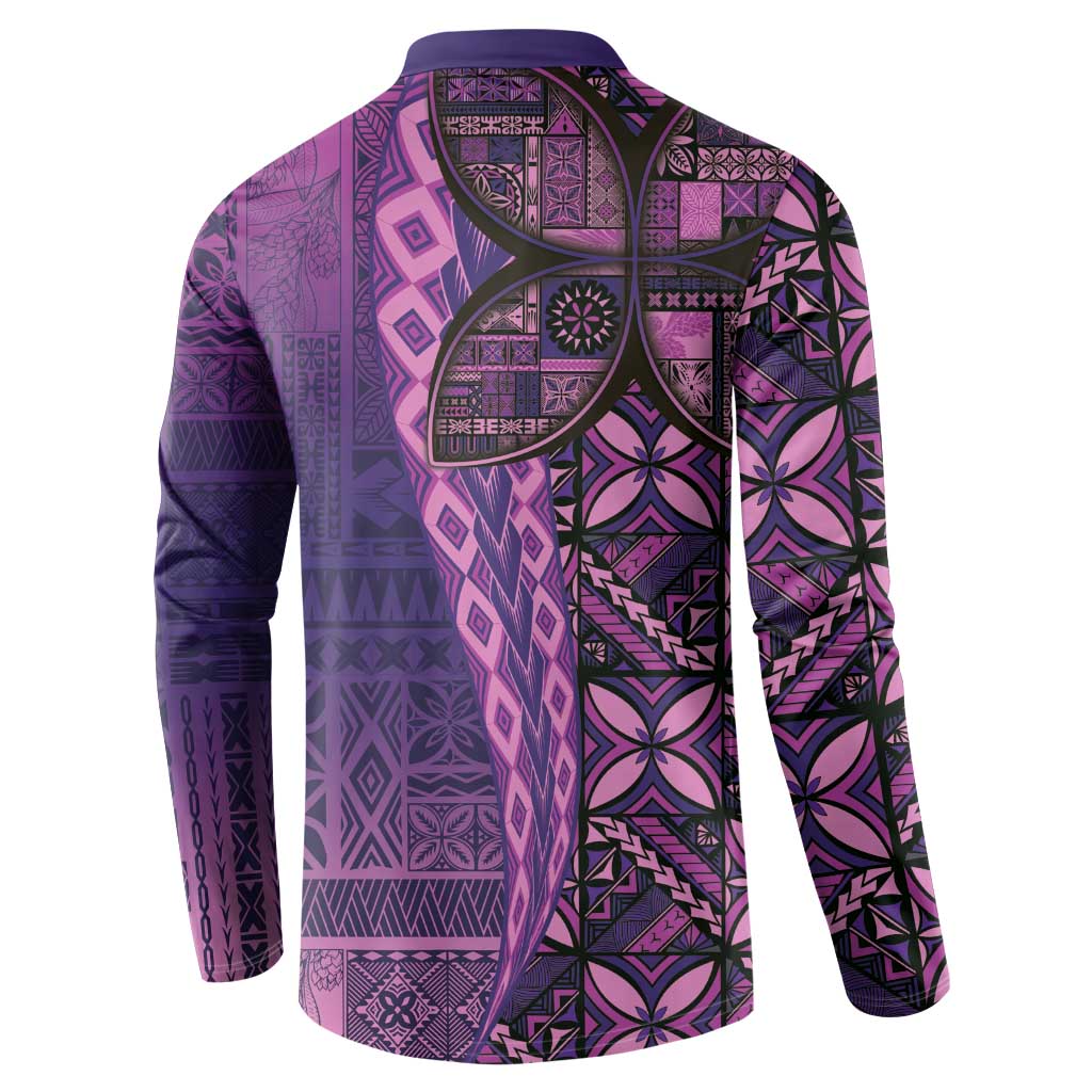 Samoan Pacific Tribal Flower Geometric Art Tattoos Button Sweatshirt Siapo Pattern Purple Haze LT03 - Polynesian Pride