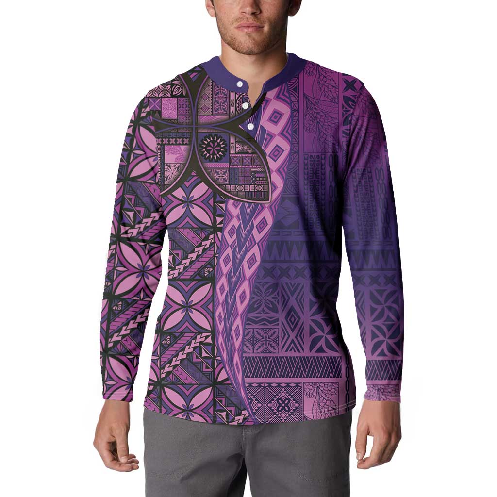 Samoan Pacific Tribal Flower Geometric Art Tattoos Button Sweatshirt Siapo Pattern Purple Haze LT03 - Polynesian Pride