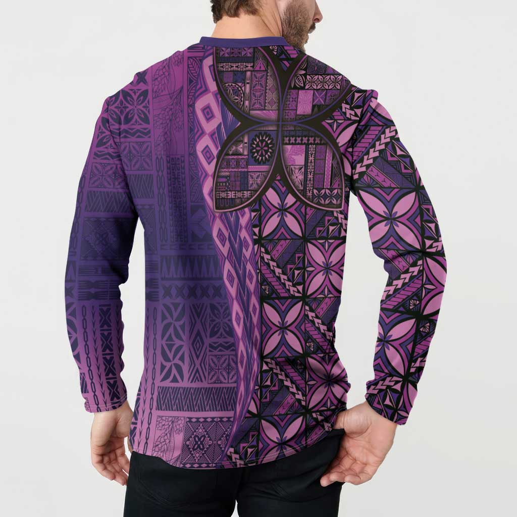 Samoan Pacific Tribal Flower Geometric Art Tattoos Button Sweatshirt Siapo Pattern Purple Haze LT03 - Polynesian Pride