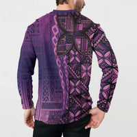 Samoan Pacific Tribal Flower Geometric Art Tattoos Button Sweatshirt Siapo Pattern Purple Haze LT03 - Polynesian Pride