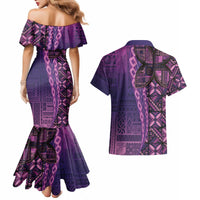 Samoan Pacific Tribal Flower Geometric Art Tattoos Couples Matching Mermaid Dress and Hawaiian Shirt Siapo Pattern Purple Haze - Polynesian Pride