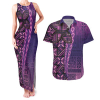 Samoan Pacific Tribal Flower Geometric Art Tattoos Couples Matching Tank Maxi Dress and Hawaiian Shirt Siapo Pattern Purple Haze - Polynesian Pride