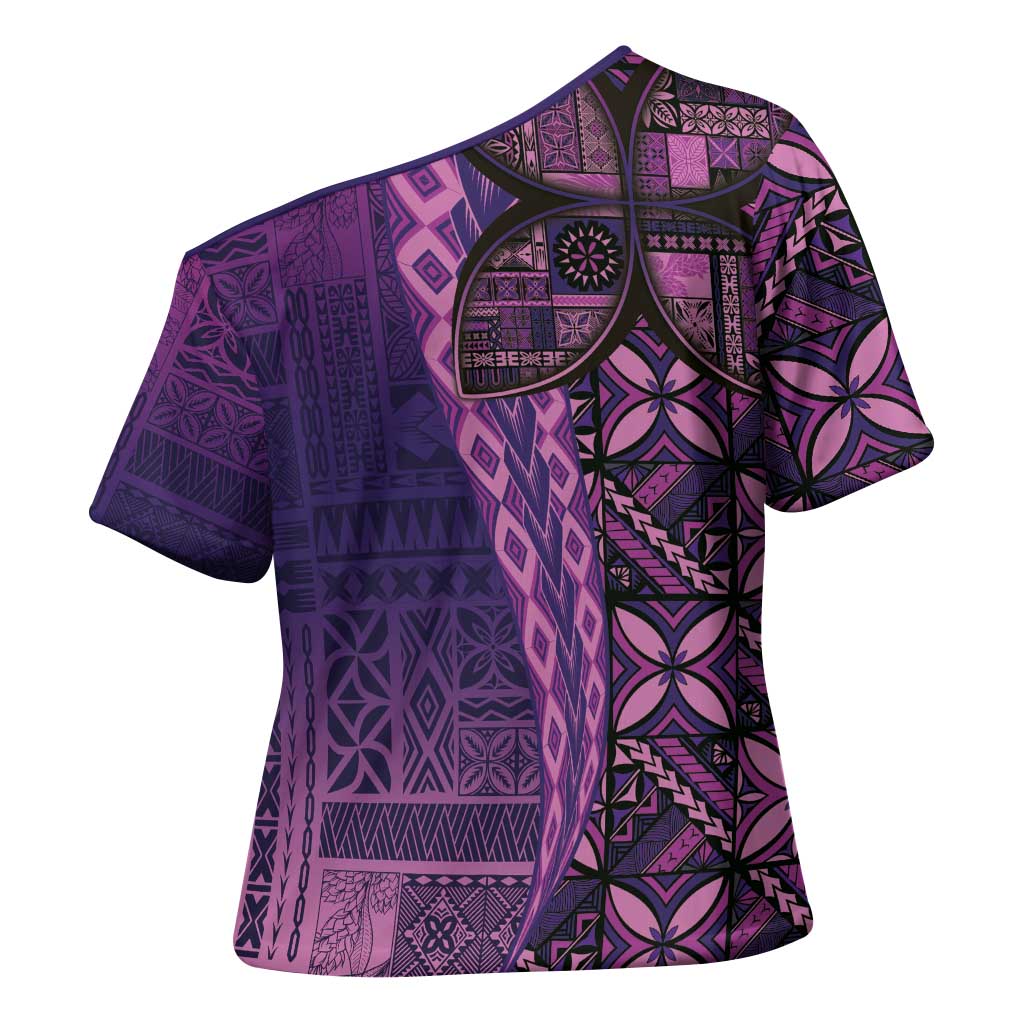 Samoan Pacific Tribal Flower Geometric Art Tattoos Cross Shoulder Shirt Siapo Pattern Purple Haze LT03 - Polynesian Pride