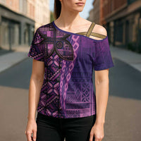 Samoan Pacific Tribal Flower Geometric Art Tattoos Cross Shoulder Shirt Siapo Pattern Purple Haze LT03 - Polynesian Pride