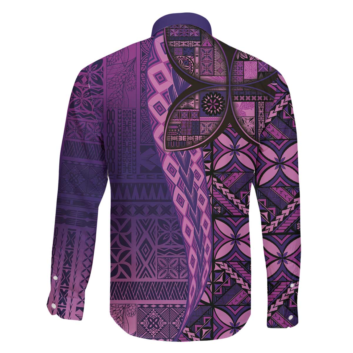 Samoan Pacific Tribal Flower Geometric Art Tattoos Family Matching Off The Shoulder Long Sleeve Dress and Hawaiian Shirt Siapo Pattern Purple Haze - Polynesian Pride