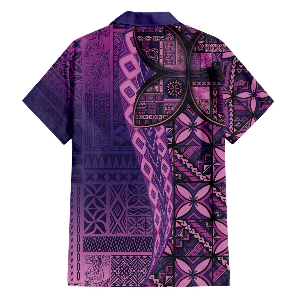 Samoan Pacific Tribal Flower Geometric Art Tattoos Family Matching Short Sleeve Bodycon Dress and Hawaiian Shirt Siapo Pattern Purple Haze - Polynesian Pride