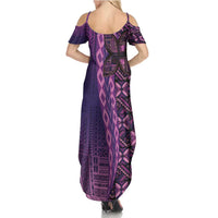 Samoan Pacific Tribal Flower Geometric Art Tattoos Family Matching Summer Maxi Dress and Hawaiian Shirt Siapo Pattern Purple Haze - Polynesian Pride
