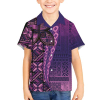 Samoan Pacific Tribal Flower Geometric Art Tattoos Family Matching Summer Maxi Dress and Hawaiian Shirt Siapo Pattern Purple Haze - Polynesian Pride