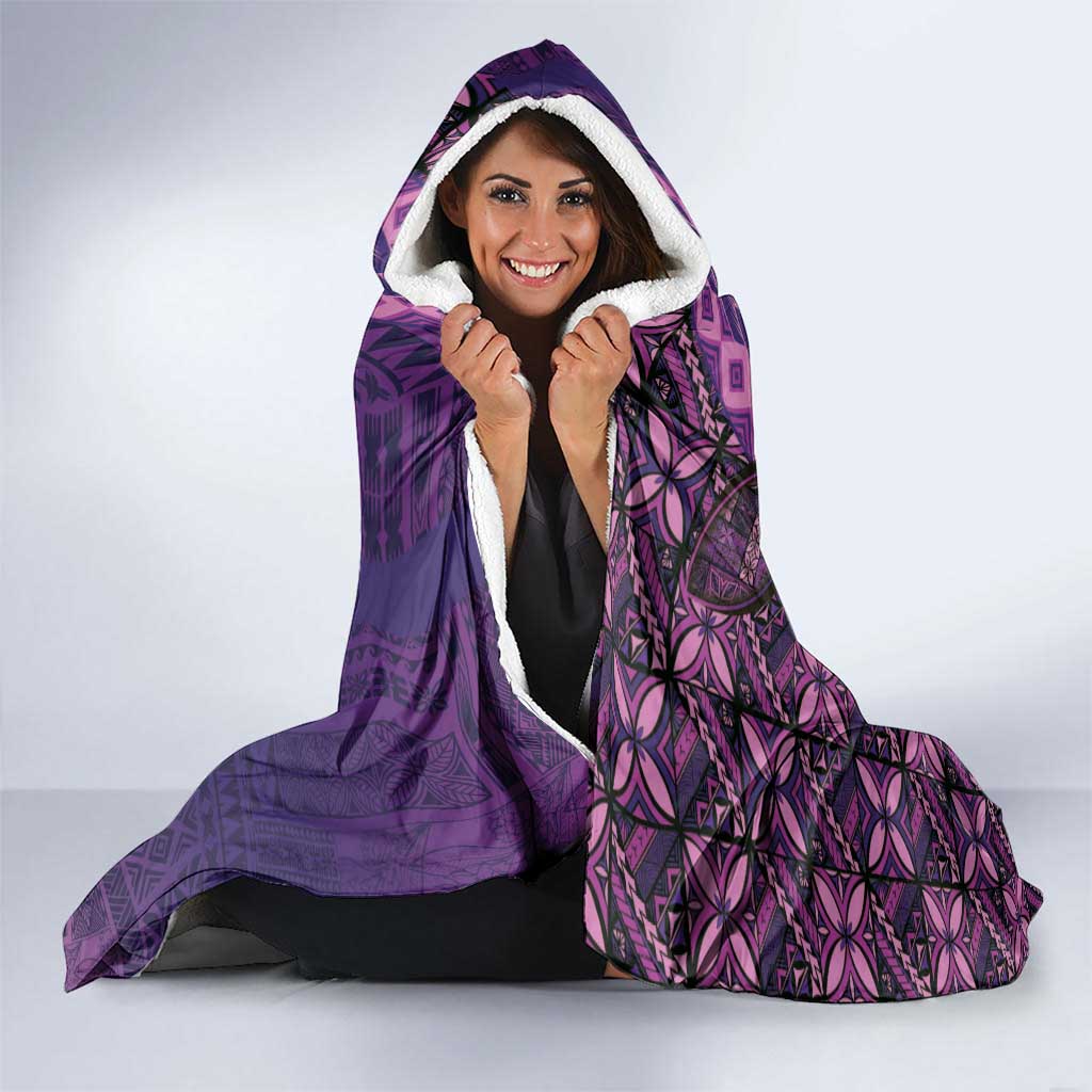 Samoan Pacific Tribal Flower Geometric Art Tattoos Hooded Blanket Siapo Pattern Purple Haze - Polynesian Pride