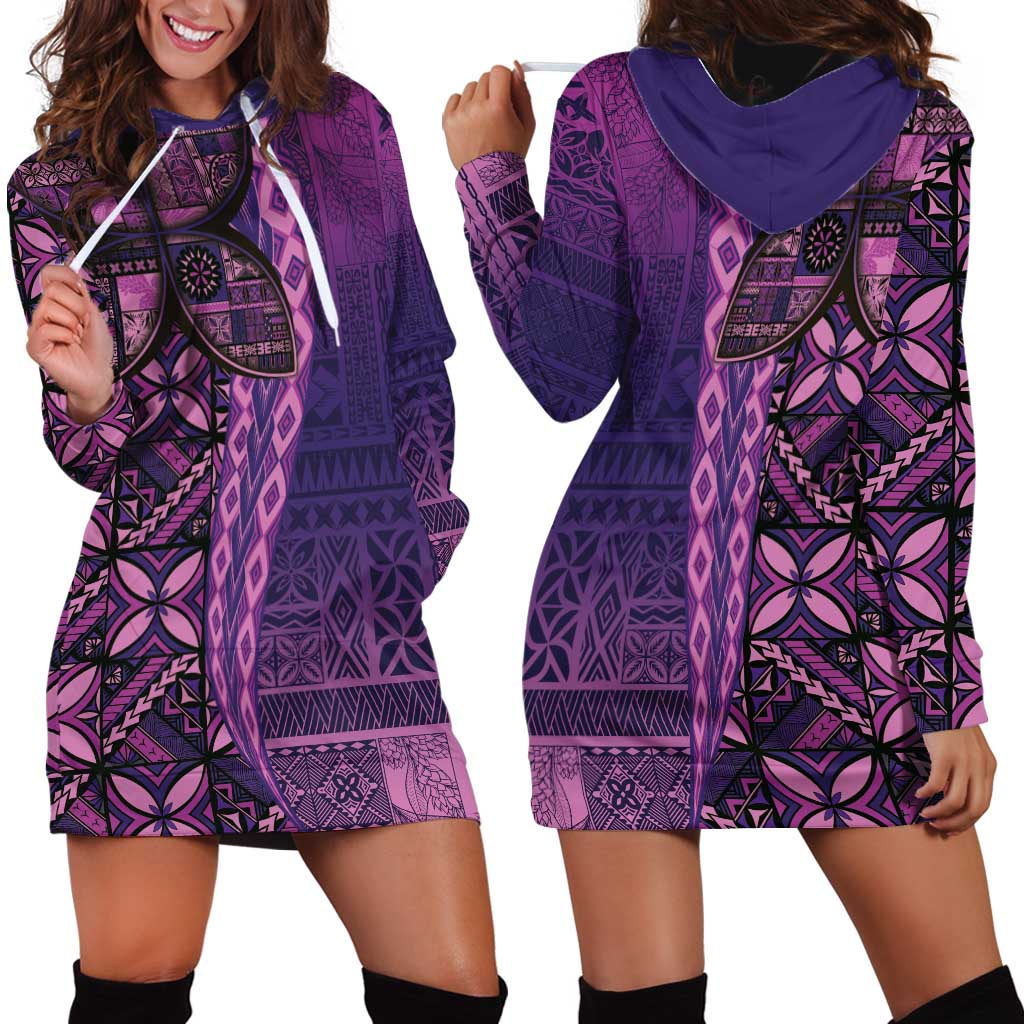 Samoan Pacific Tribal Flower Geometric Art Tattoos Hoodie Dress Siapo Pattern Purple Haze - Polynesian Pride
