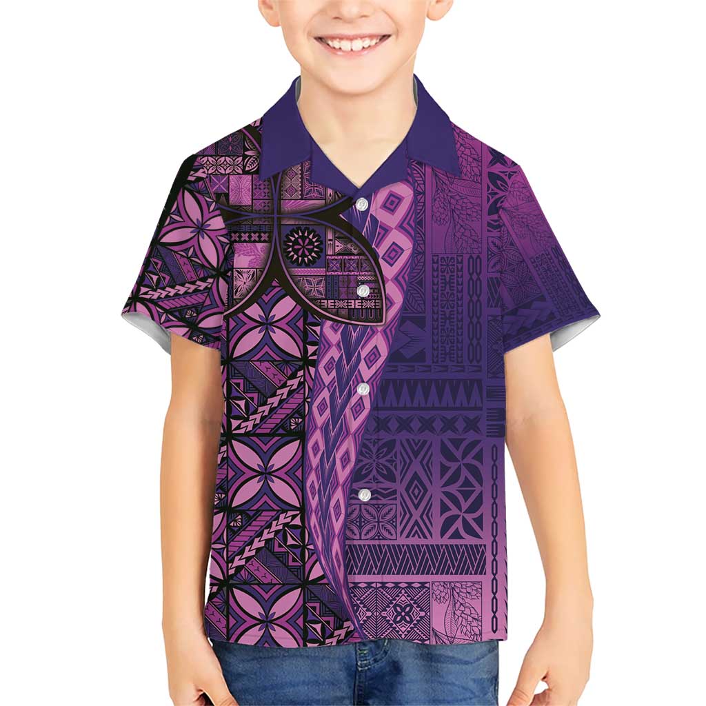 Samoan Pacific Tribal Flower Geometric Art Tattoos Kid Hawaiian Shirt Siapo Pattern Purple Haze - Polynesian Pride