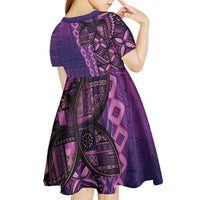 Samoan Pacific Tribal Flower Geometric Art Tattoos Kid Short Sleeve Dress Siapo Pattern Purple Haze - Polynesian Pride